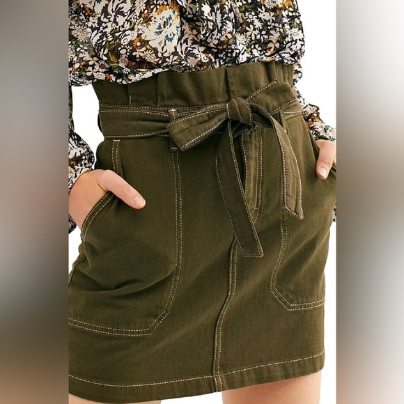 Free People Womens Splendor in The Grass Skirt Size 8 army green - Picture 7 of 10